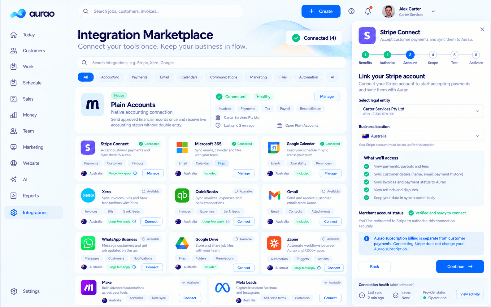 Connect the tools your business relies on in Aurao
